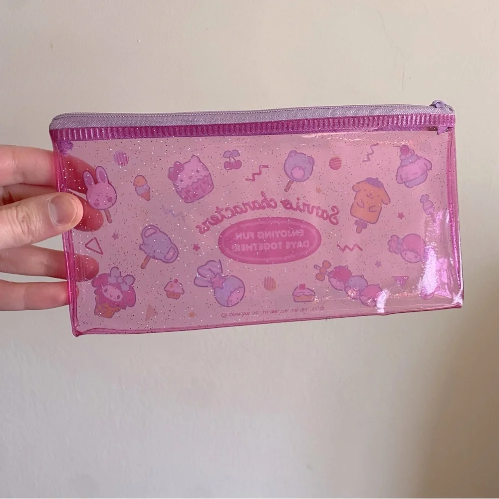 Sanrio Characters Pink/Purple Glitter Plastic Zipper Pouch